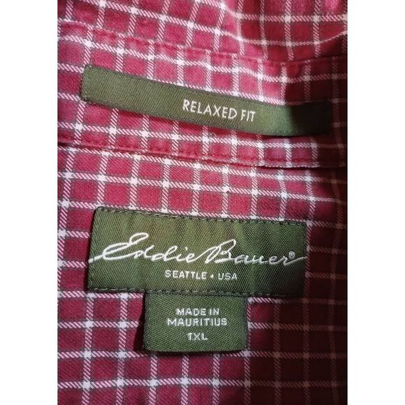 Eddie Bauer Shirt Men's Extra Large Tall Red White Button Front Long Sleeve - Picture 6 of 9